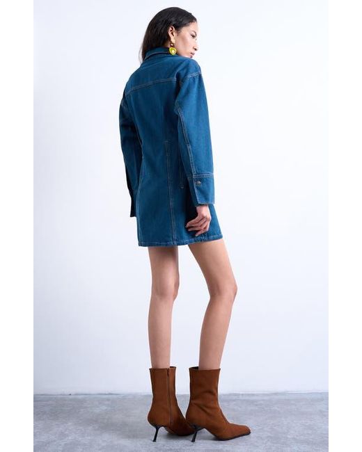 TOPSHOP Blue Denim Button-Up Mini Shirtdress