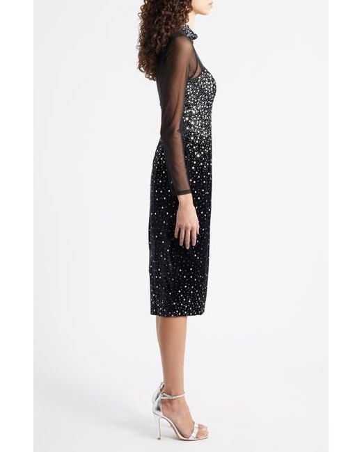Eliza J Black Mixed Media Sequin Long Sleeve Cocktail Midi Dress