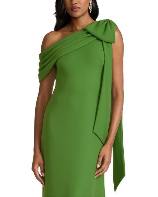 Tadashi Shoji Green One-Shoulder Crepe Column Gown