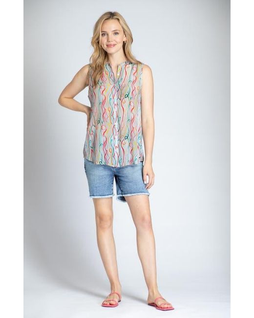 Apny Blue Print Chiffon Button-Up Sleeveless Top