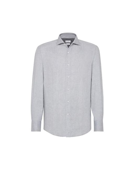 Brunello Cucinelli Gray Flannel Chevron Shirt for men