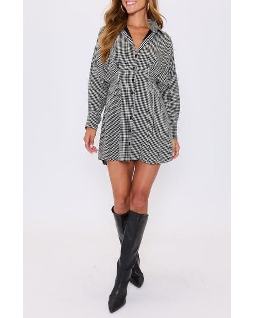 【正規品】Checked Shirt Mini Dress Vici Collection Lara Check Long Sleeve Mini Shirtdress in