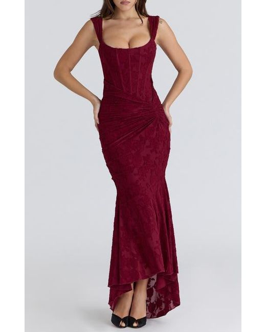 House Of Cb Women's Red Cesca Floral Burnout Corset Cocktail Dress