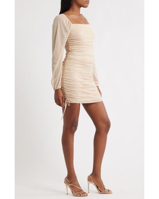 Jump Apparel Natural Ruched Glitter Long Sleeve Minidress