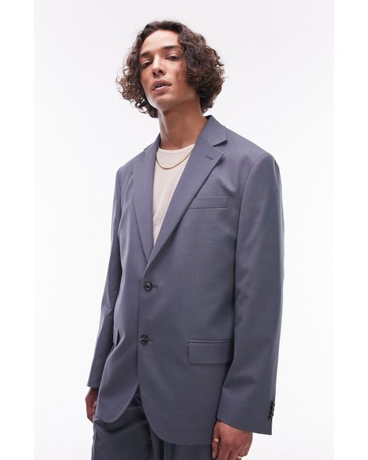 Topman Blue Relaxed Fit Suit Jacket for men