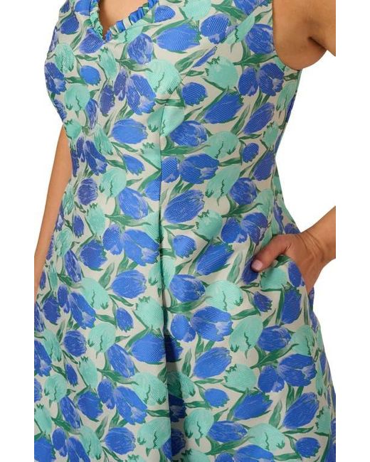 Adrianna Papell Blue Floral Jacquard Fit & Flare Dress