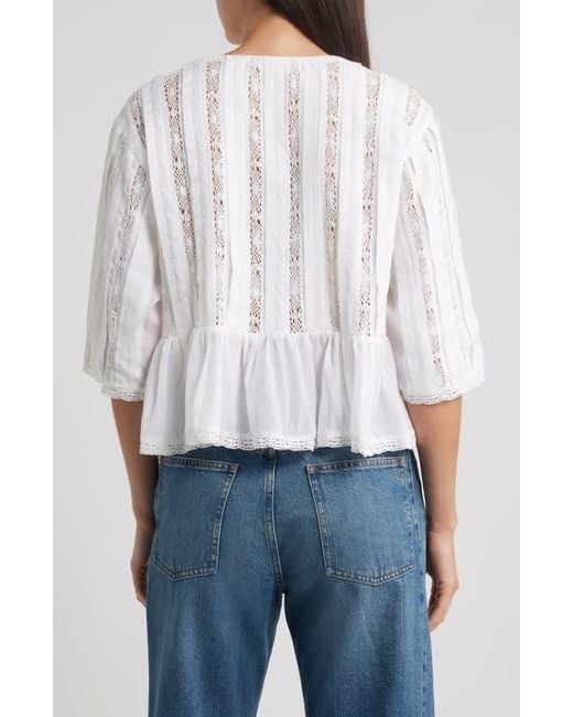 Madewell White Bobbi Lace Trim Peplum Top