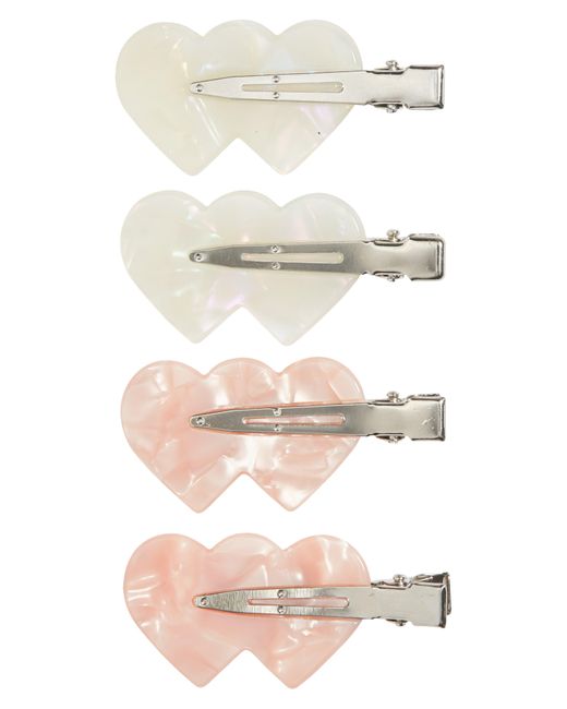 BP. White Double Heart 4-pack Assorted Creaseless Hair Clips