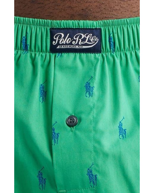 Polo Ralph Lauren Green Polo Player Logo Print Woven Cotton Boxers for men