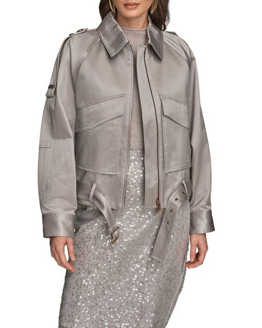 Donna Karan Gray Pocket Cotton Blend Zip Jacket