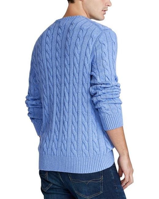 Polo Ralph Lauren Blue Cable Knit Cotton Crewneck Sweater for men