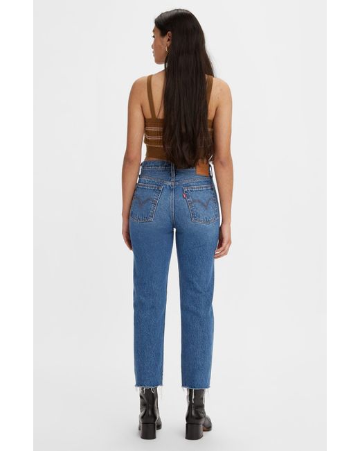 Levi's Wedgie Ripped High Waist Crop Straight Leg Jeans in Blue