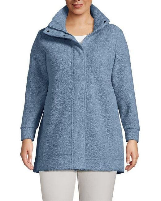 Lands' End Women's Blue Plus Size Print Boucle Fleece Coat
