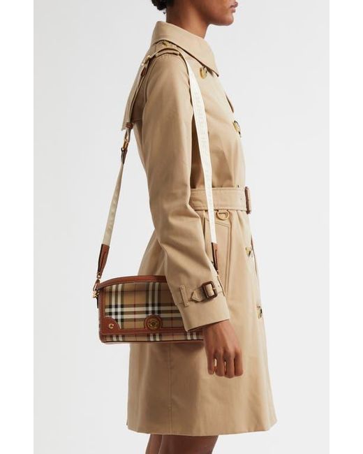 Burberry Brown Small Note Check & Leather Crossbody Bag