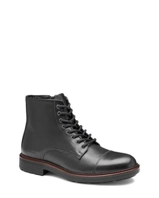 Johnston & Murphy Black Latham Cap Toe Combat Boot for men
