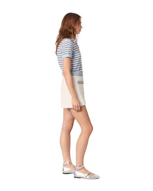 Maje Blue Knitted Shorts With Denim Trim