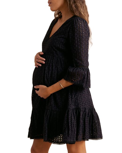 A Pea In The Pod Black Cotton Eyelet Babydoll Maternity Dress