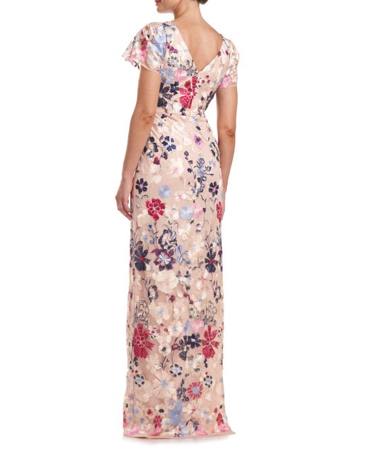 JS Collections Multicolor Magnolia Floral Embroidery Gown