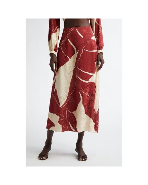 Johanna Ortiz Red Thoughtful Techniques Midi Skirt