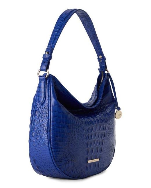Brahmin Blue Small Kathleen Croc Embossed Leather Shoulder Bag