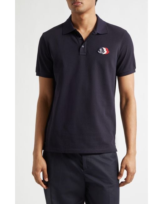 Moncler Blue Logo Patch Cotton Polo for men