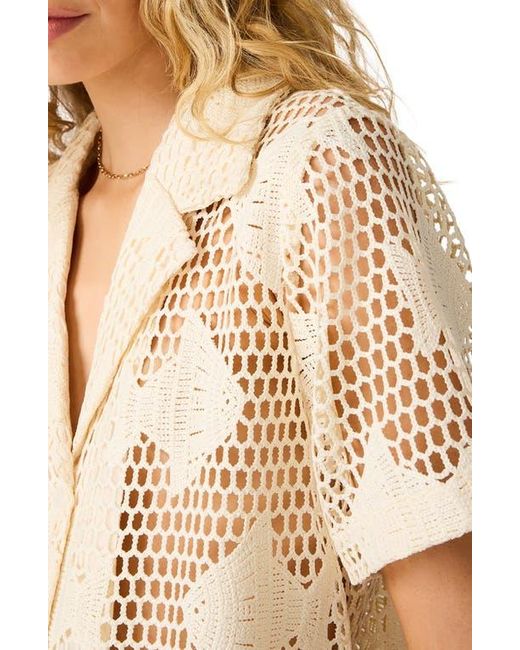 Steve Madden Natural Sandra Fish Sheer Lace Camp Shirt