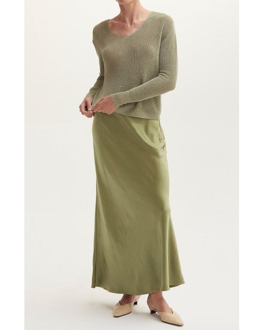 Crescent Green Crushed Satin Maxi Skirt