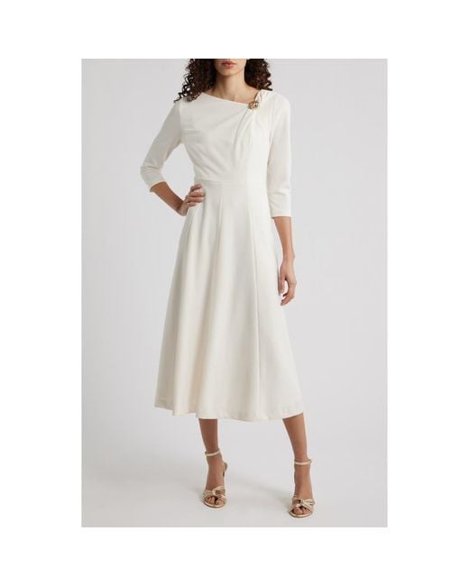 Anne Klein Shoulder Pin Asymmetric Long Sleeve Midi Dress in White | Lyst Anne Klein Shoulder Pin Asymmetric Long Sleeve Midi Dress in White | Lyst