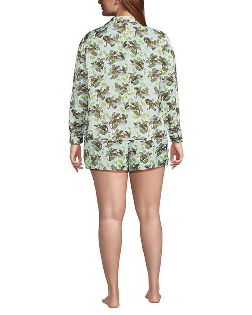 Lands' End Yellow Plus Size Matte Satin 2 Piece Pajama Set