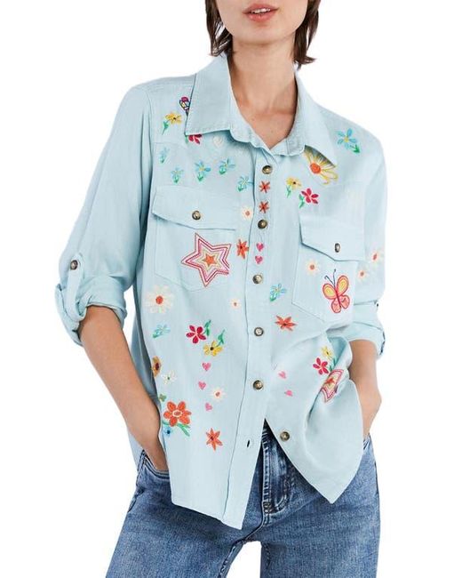 BILLY T Blue Sketchbook Embroidered Button-Up Shirt