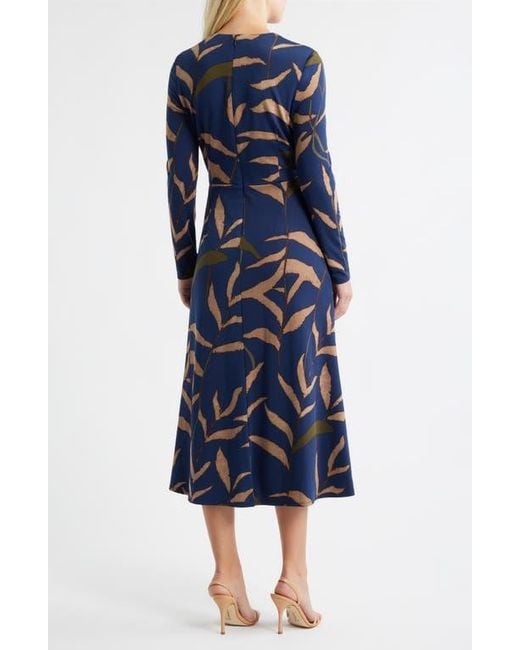 Julia Jordan Blue Abstract Print Long Sleeve Midi Dress