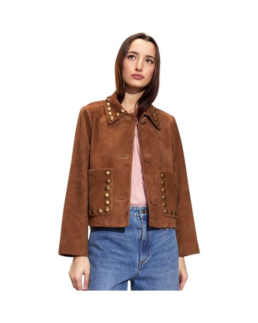 Cynthia Rowley Brown Studded Suede Cropped Jacket