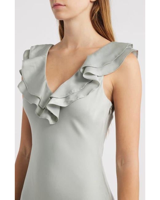 Wayf White Lida Ruffle Cap Sleeve Satin Midi Dress