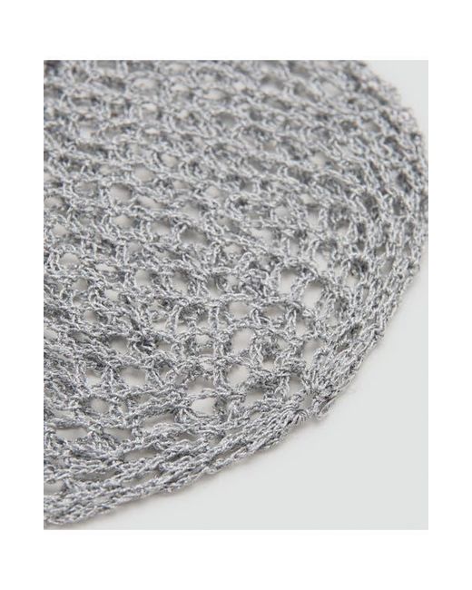 Mango Gray Button Trim Open Stitch Hat