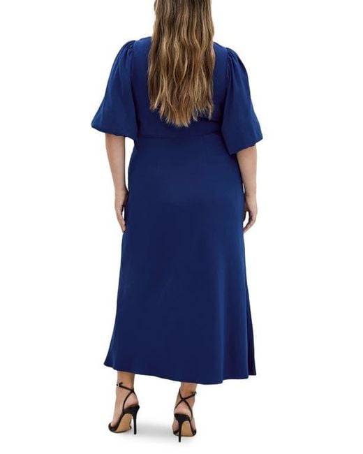 City Chic Blue Ines Twist Front Puff Sleeve Maxi Dress