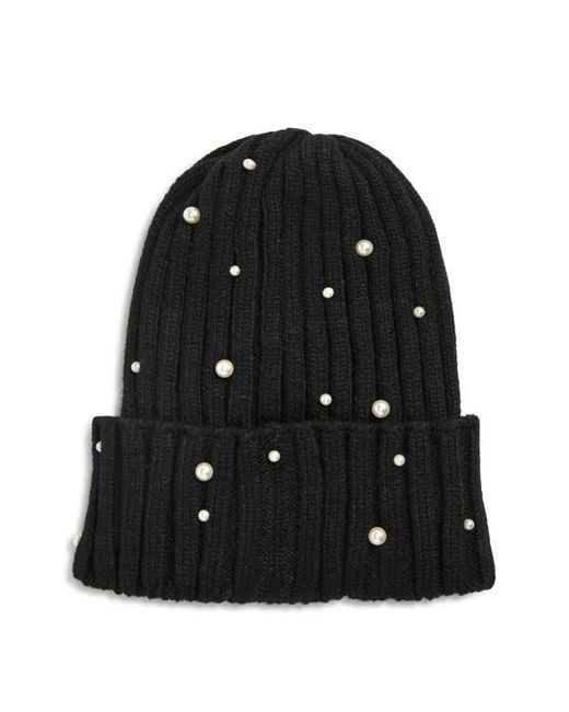 Tasha Black Faux Pearl Stud Beanie