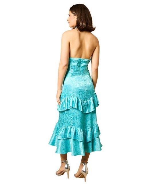 Oasis Blue Halterneck Satin Jacquard Midi Dress