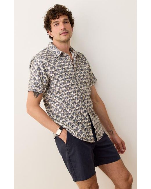 Marine Layer Gray Leaf Print Short Sleeve Stretch Cotton Selvage Button-Up Shirt for men