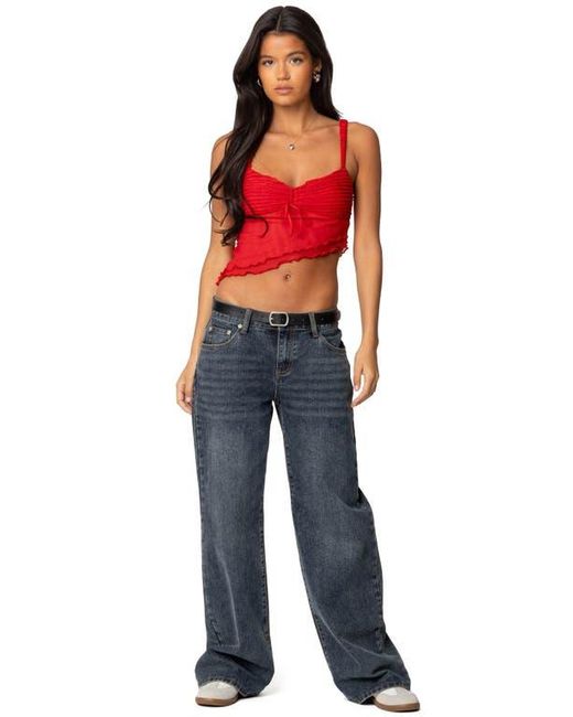 Edikted Red Ruffle Asymmetric Crop Top