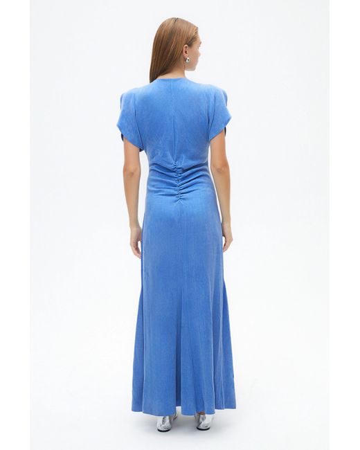 Nocturne Blue Draped V-neck Dress