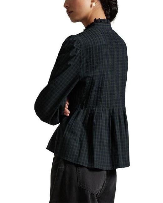 Polo Ralph Lauren Black Plaid Long Sleeve Peplum Button-Up Shirt