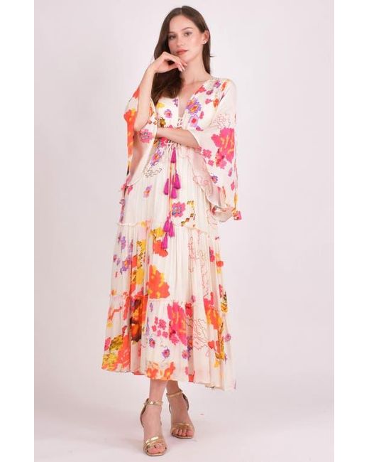 Ras Red Grasie Floral Ruffle Chiffon Maxi Dress