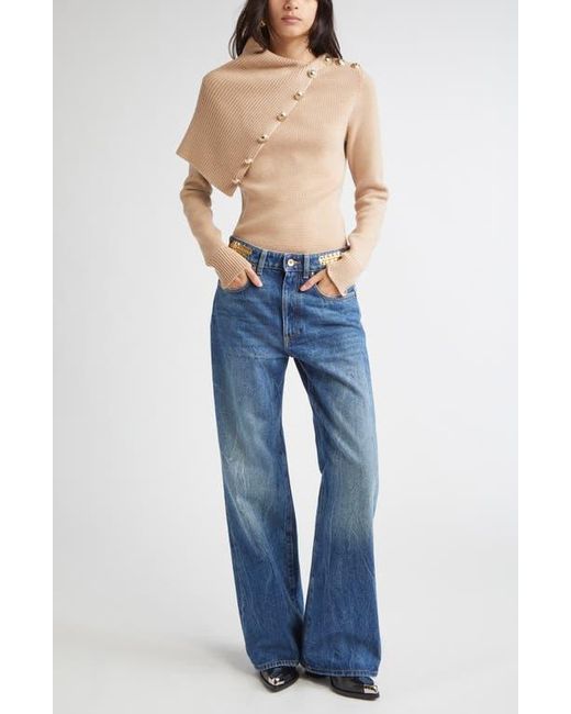 Rabanne Natural Drape Shoulder Merino Wool Sweater