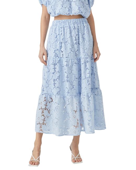 Endless Rose Blue Tiered Sequin Lace Maxi Skirt
