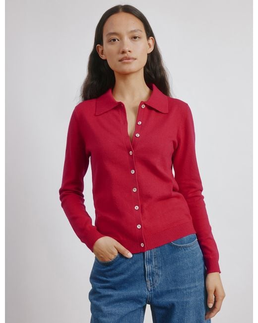 Albaray Red Button Through Polo Top