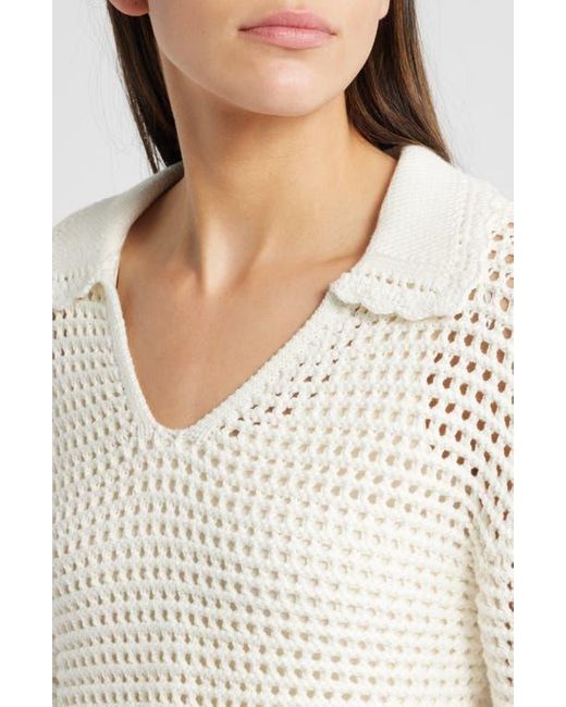 Rails White Louise Open Stitch Scallop Sweater