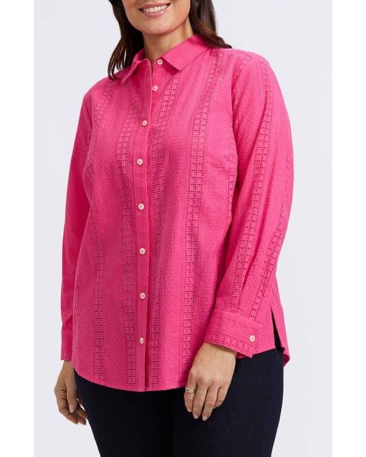 Foxcroft Pink Zoey Mixed Stitch Cotton Button-Up Shirt
