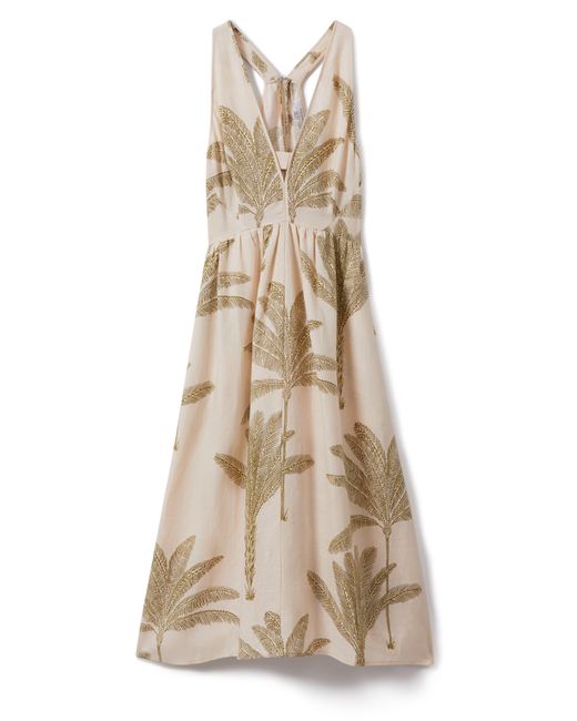 Reiss Natural Anna Foliage Print Linen Midi Dress