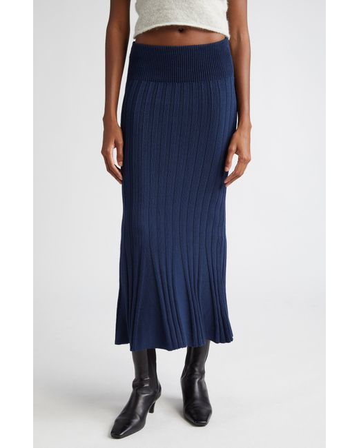 Paloma Wool Blue Mauri Rib Flared Knit Maxi Skirt