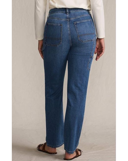 Lands' End Blue Soft Denim High Rise Rail Straight Leg Utility Jeans